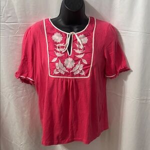 Tory Burch Fuchsia Blouse with White Embroidery